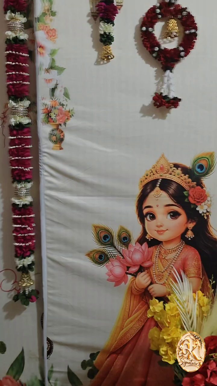 Traditional illustrated backdrop with flowers