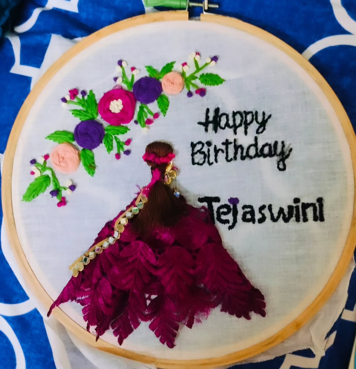 Customised birthday embroidery hoop by Naa Cheti Kala